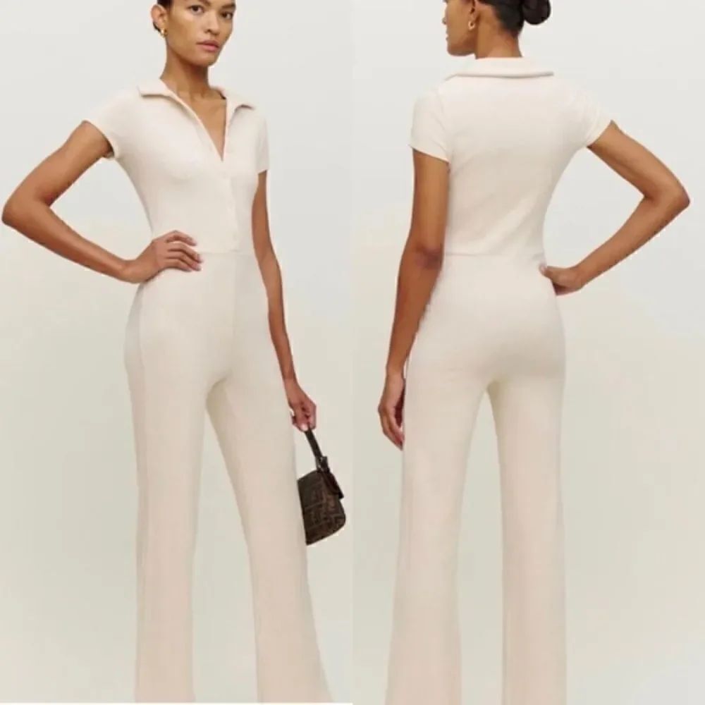 Reformation Leilani Cream Jumpsuit Short Sleeves Size XS
